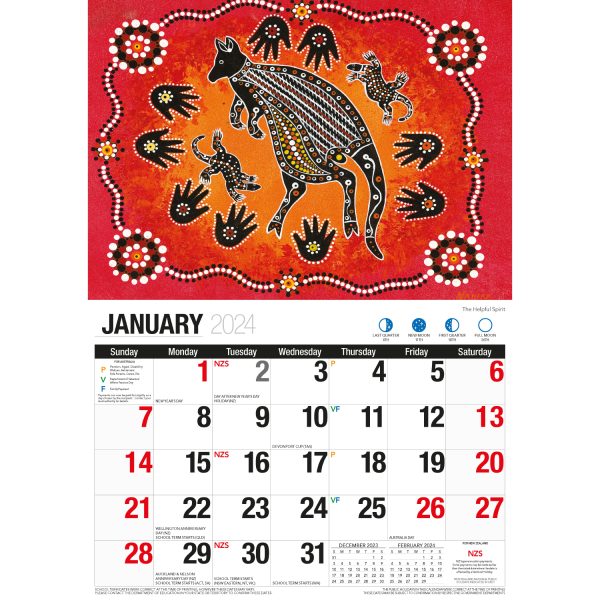 The Dreamtime – 2024 Rectangle Wall Calendar 16 Months Aboriginal Art New Year