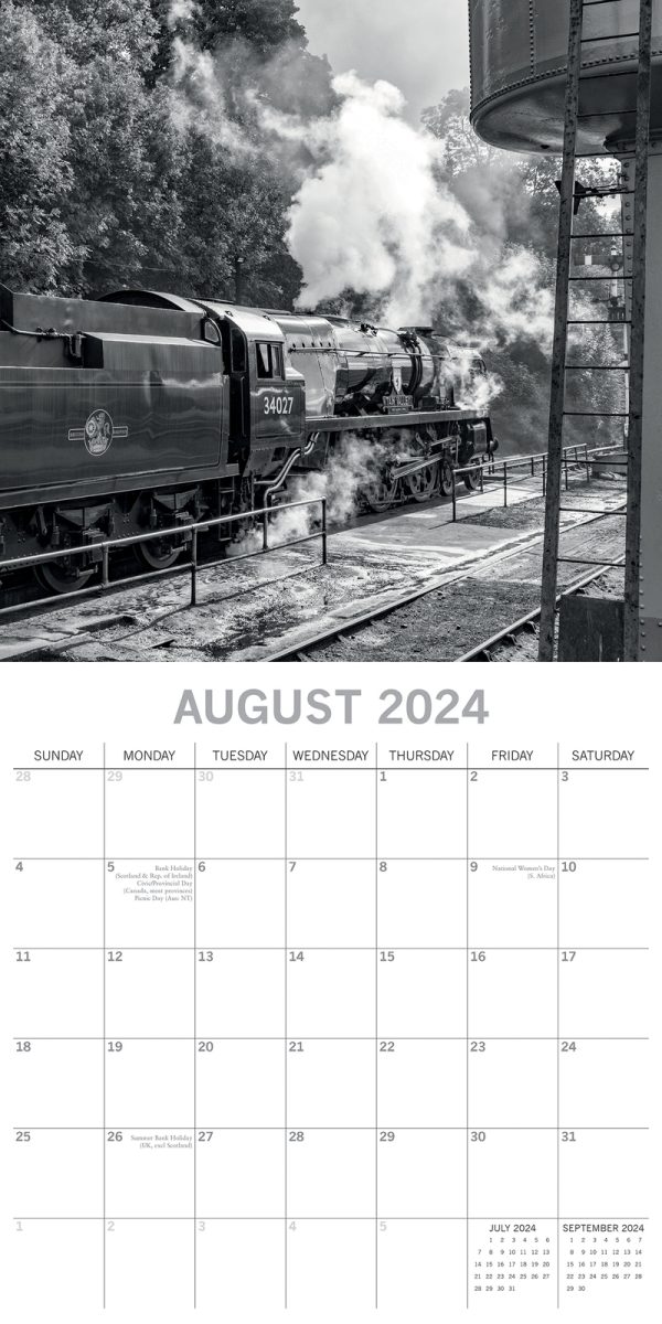 Steam Trains – 2024 Square Wall Calendar 16 Month Black & White Planner New Year