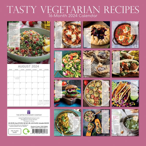 Tasty Vegetarian Recipes – 2024 Square Wall Calendar 16 Months Food Planner Gift