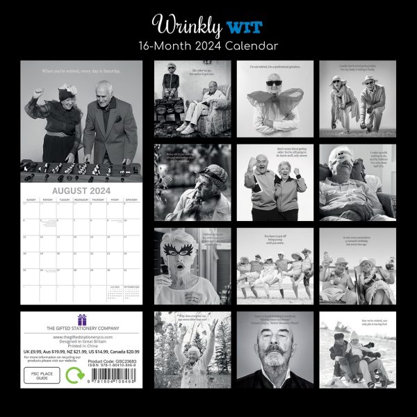 Wrinkly Wit – 2024 Square Wall Calendar 16 Months Funny Planner New Year Gift