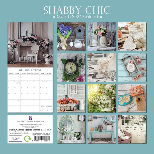 Shabby Chic – 2024 Square Wall Calendar 16 Month Lifestyle Planner New Year Gift