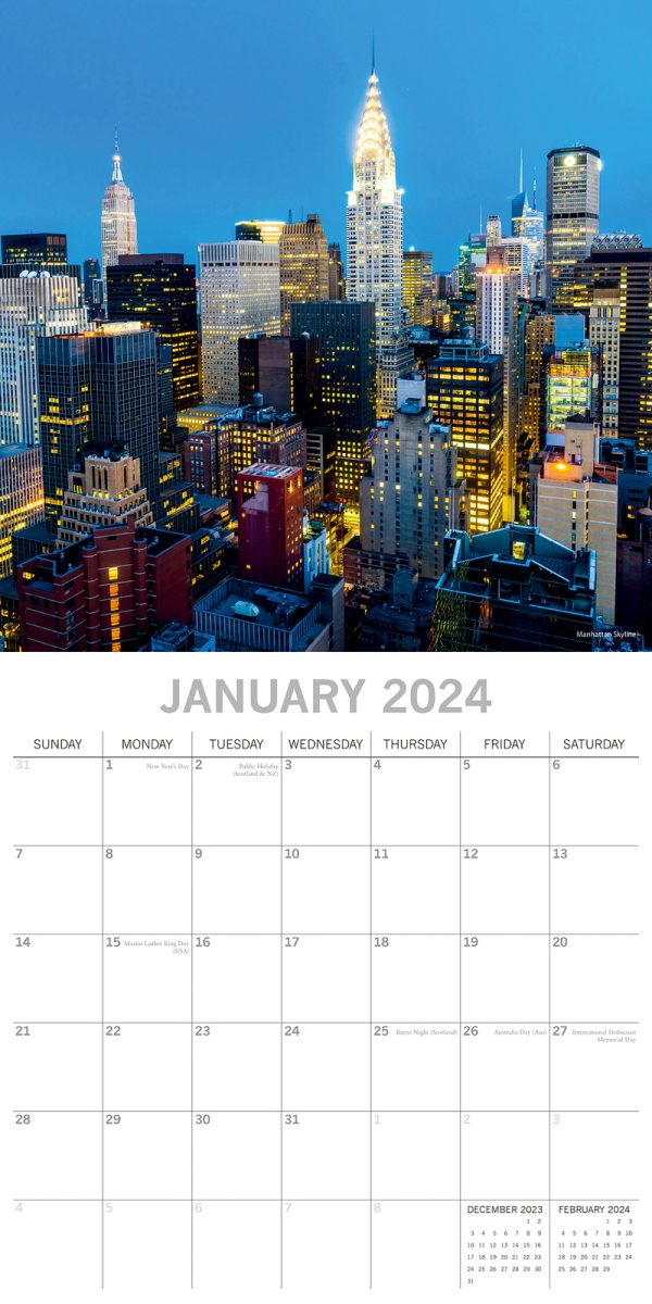 New York – 2024 Square Wall Calendar 16 Month Premium Planner Xmas New Year Gift