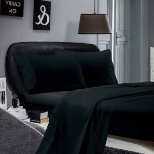 1000TC Ultra Soft Double Size Bed Flat & Fitted Sheet Set – Black