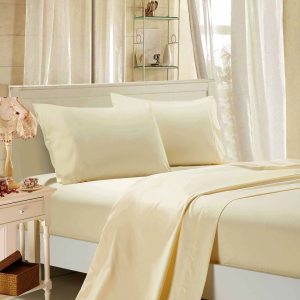 1000TC Ultra Soft Queen Size Bed Flat & Fitted Sheet Set – Yellow Cream