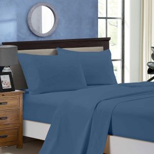 1000TC Ultra Soft Single Size Bed Flat & Fitted Sheet Set – Greyish Blue