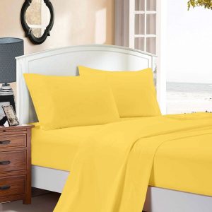 1000TC Ultra Soft Single Size Bed Flat & Fitted Sheet Set – Yellow