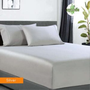 400 thread count bamboo cotton 1 fitted sheet with 2 pillowcases double silver