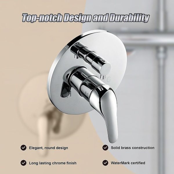 Chrome Bathroom Shower Wall Mixer Diverter w/ WaterMark