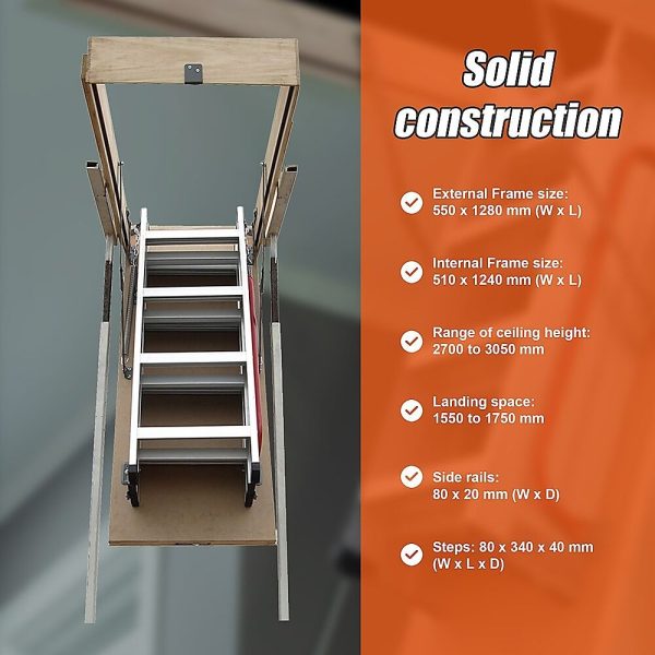 Deluxe Aluminium Attic Loft Ladder – 2700mm to 3050mm
