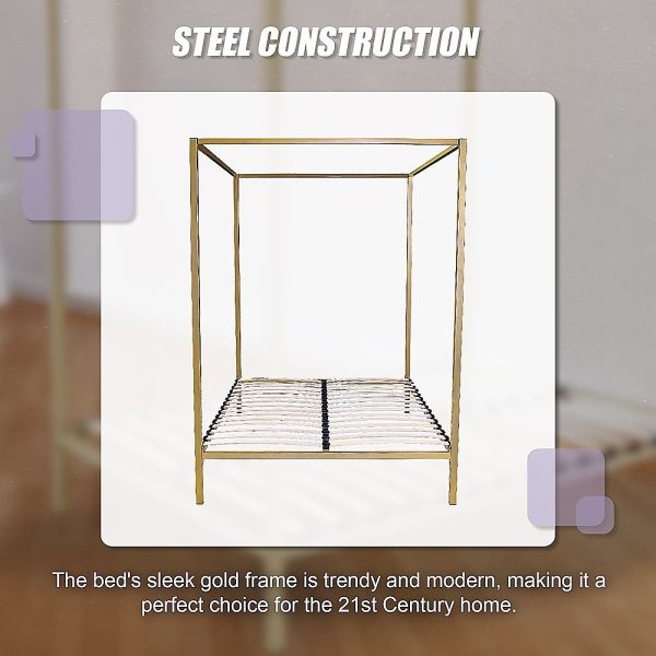 Arrow 4 Four Poster Bed Frame – QUEEN, Gold