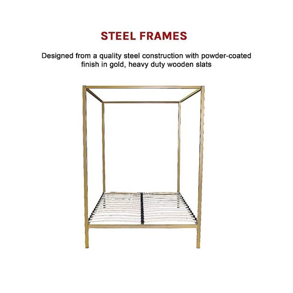 Arrow 4 Four Poster Bed Frame – QUEEN, Gold