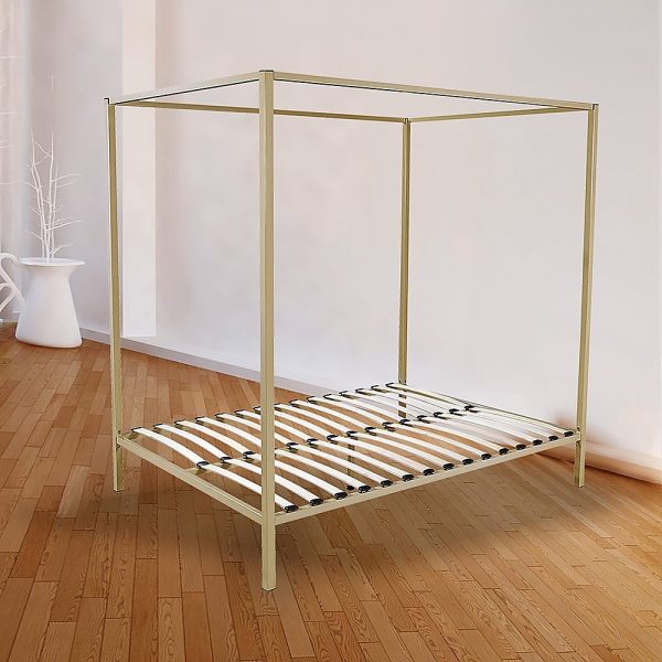 Arrow 4 Four Poster Bed Frame – QUEEN, Gold