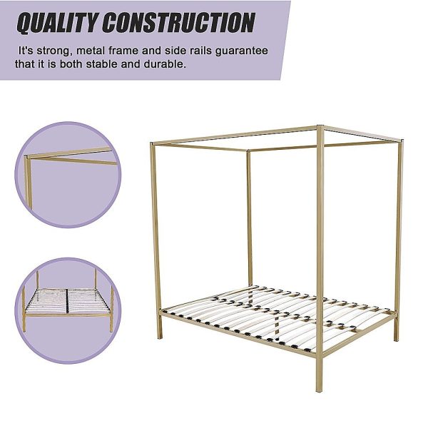 Arrow 4 Four Poster Bed Frame – QUEEN, Gold