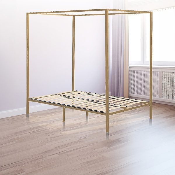 Arrow 4 Four Poster Bed Frame – QUEEN, Gold