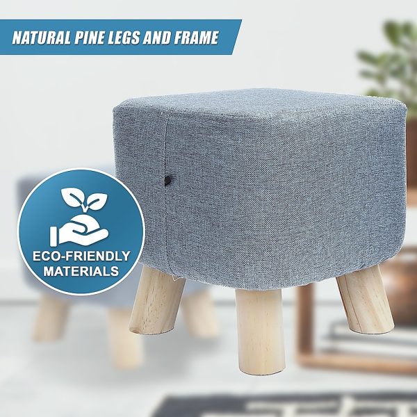 Fabric Ottoman Foot Stool Rest Pouffe Footstool Wood Storage Padded Seat – Grey