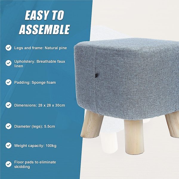 Fabric Ottoman Foot Stool Rest Pouffe Footstool Wood Storage Padded Seat – Grey