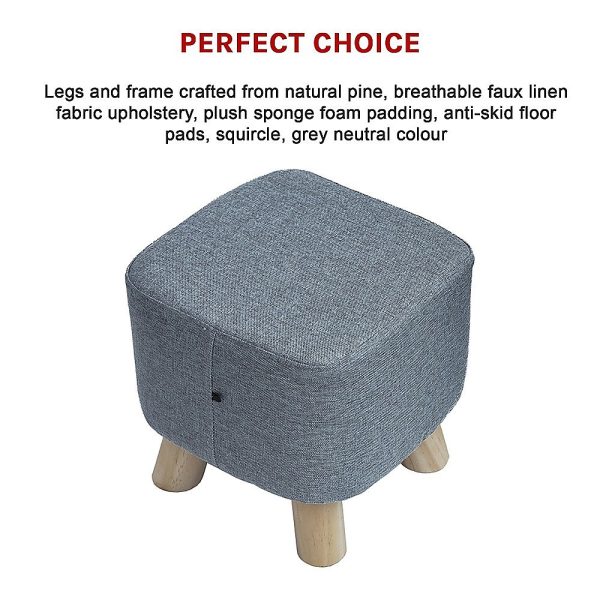 Fabric Ottoman Foot Stool Rest Pouffe Footstool Wood Storage Padded Seat – Grey