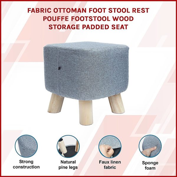 Fabric Ottoman Foot Stool Rest Pouffe Footstool Wood Storage Padded Seat – Grey