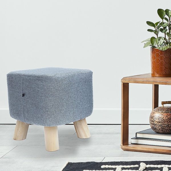 Fabric Ottoman Foot Stool Rest Pouffe Footstool Wood Storage Padded Seat – Grey
