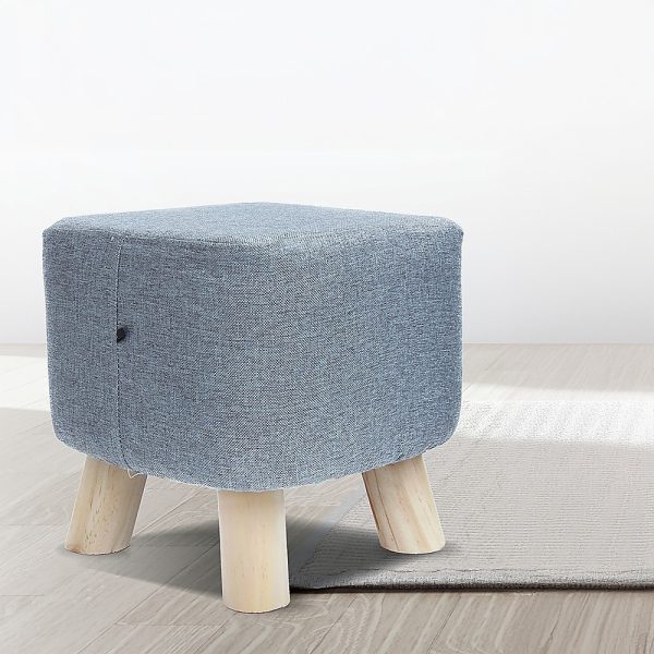 Fabric Ottoman Foot Stool Rest Pouffe Footstool Wood Storage Padded Seat – Grey