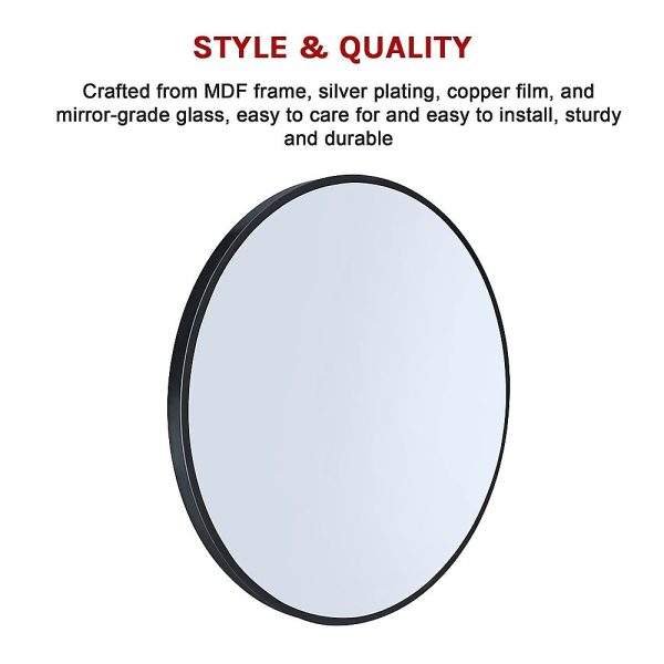 Round Wall Mirror Bathroom Makeup Mirror by Della Francesca – 70 cm, Black