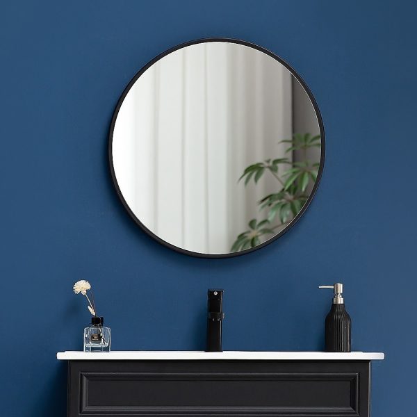 Round Wall Mirror Bathroom Makeup Mirror by Della Francesca – 70 cm, Black
