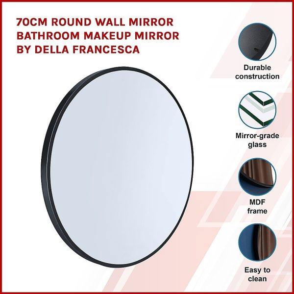 Round Wall Mirror Bathroom Makeup Mirror by Della Francesca – 70 cm, Black