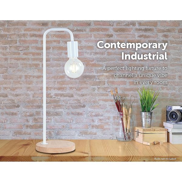 Modern Table lamp Desk Light Timber Base Bedside Bedroom White