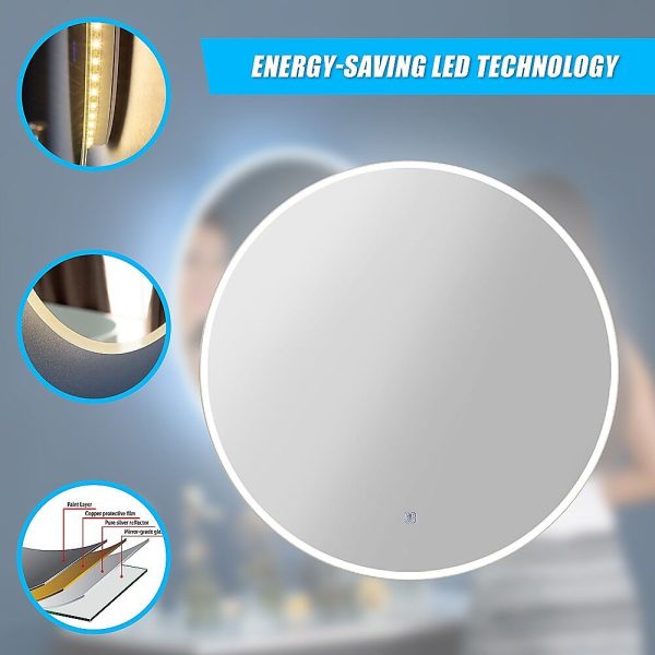 LED Wall Mirror Bathroom Mirrors Light Decor Round – 70 cm