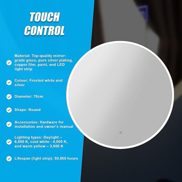 LED Wall Mirror Bathroom Mirrors Light Decor Round – 70 cm