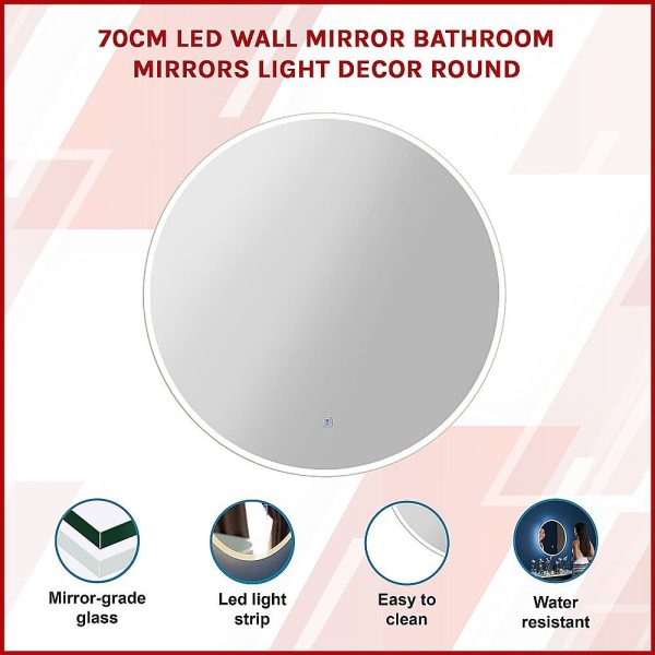 LED Wall Mirror Bathroom Mirrors Light Decor Round – 70 cm