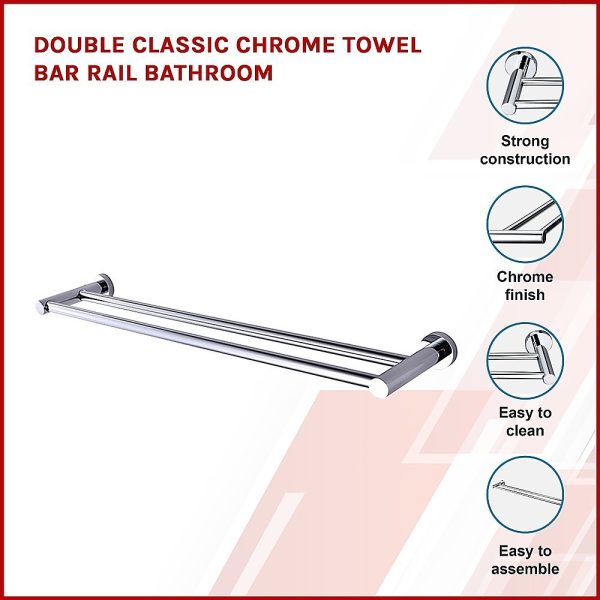 Classic Chrome Towel Bar Rail Bathroom – Double