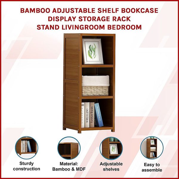 Bamboo Adjustable Shelf Bookcase Display Storage Rack Stand Livingroom Bedroom