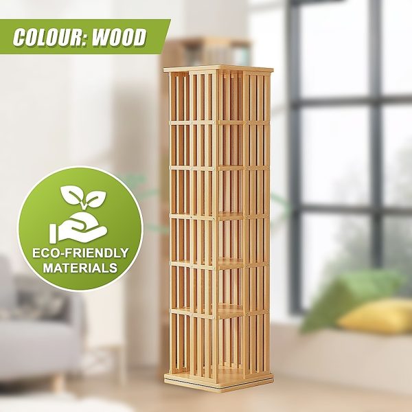 360 Rotating Bookshelf Bamboo Storage Display Rack Shelving in Wood