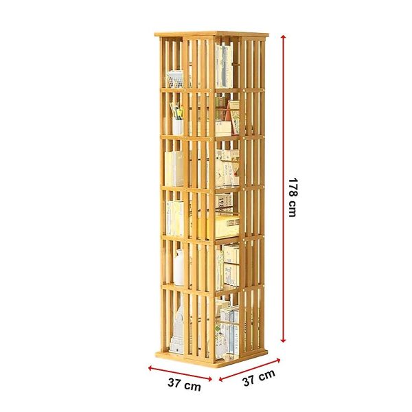 360 Rotating Bookshelf Bamboo Storage Display Rack Shelving in Wood