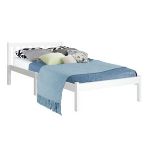 Waroonee Bed Frame Wooden Bed Base Pine Timber Mattress Foundation – KING SINGLE, White