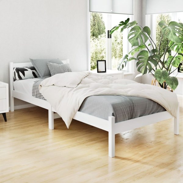 Waroonee Bed Frame Wooden Bed Base Pine Timber Mattress Foundation – SINGLE, White