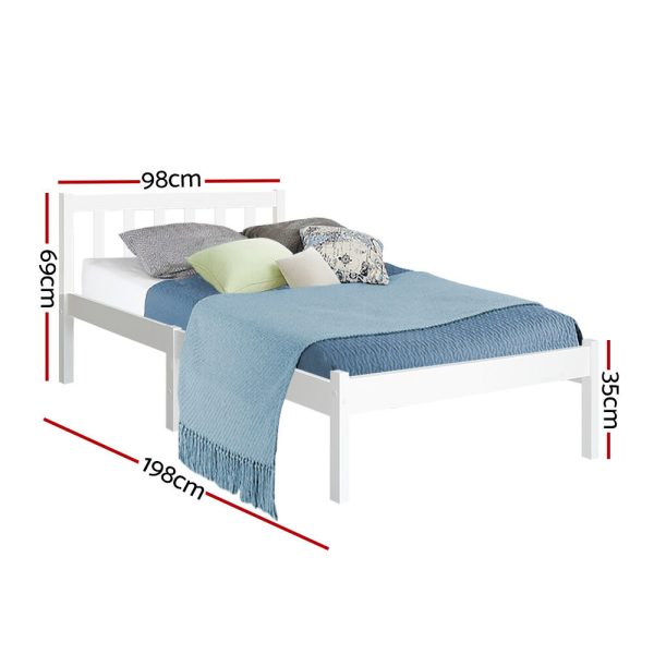 Waroonee Bed Frame Wooden Bed Base Pine Timber Mattress Foundation – SINGLE, White
