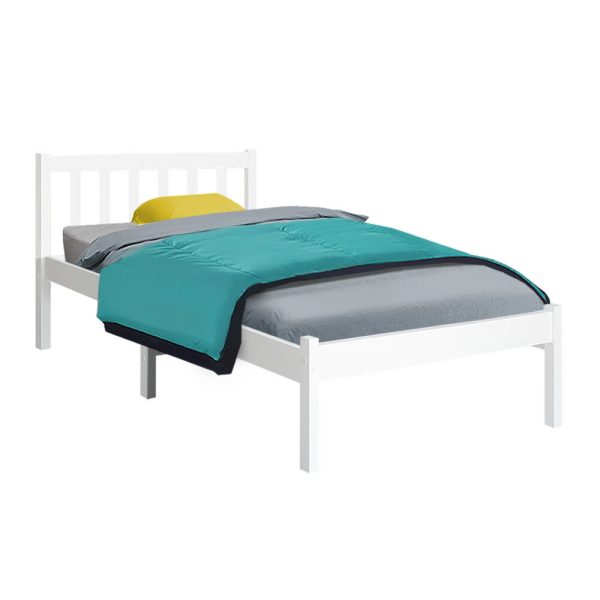 Waroonee Bed Frame Wooden Bed Base Pine Timber Mattress Foundation – SINGLE, White