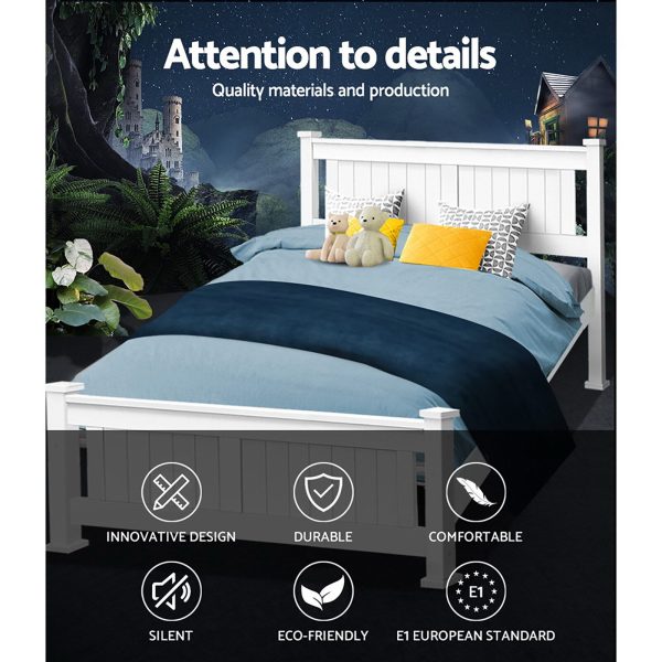 Petina Wooden Bed Frame – White – DOUBLE