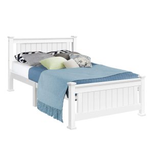 Petina Wooden Bed Frame – White – KING SINGLE