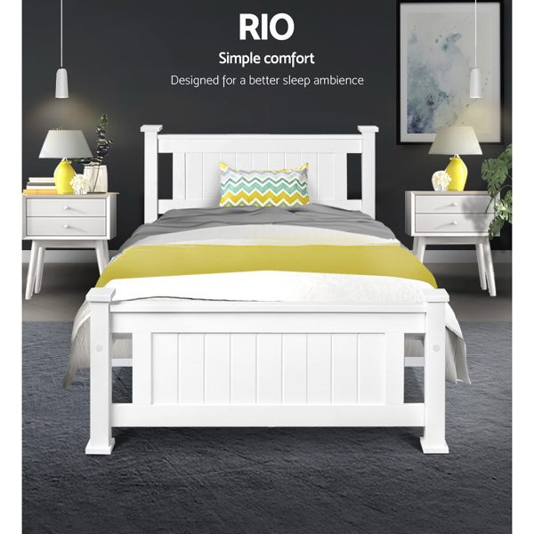Petina Wooden Bed Frame – White – SINGLE