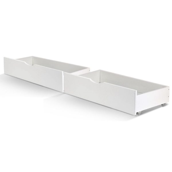 2x Storage Drawers Trundle for Single Wooden Bed Frame Base Timber – White
