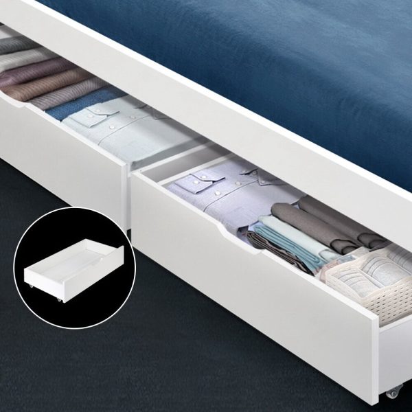 2x Storage Drawers Trundle for Single Wooden Bed Frame Base Timber – White
