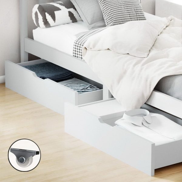 2x Storage Drawers Trundle for Single Wooden Bed Frame Base Timber – White