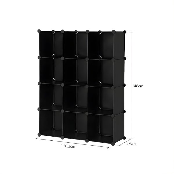 4 Tier 12-Cube Black Portable Wardrobe Divide-Grid Modular Storage Organiser Foldable Closet
