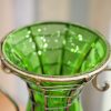 Green Colored Glass Flower Vase with 8 Bunch 5 Heads Artificial Fake Silk Rose Home Decor Set