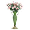 Green Colored Glass Flower Vase with 8 Bunch 5 Heads Artificial Fake Silk Rose Home Decor Set
