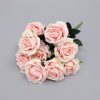 Green Colored Glass Flower Vase with 4 Bunch 9 Heads Artificial Fake Silk Rose Home Decor Set