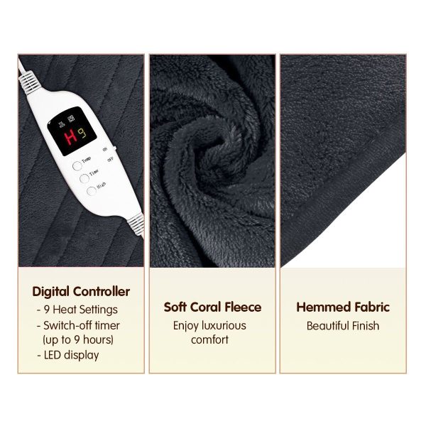 Laura Hill Heated Electric Blanket Throw Rug Coral Warm Fleece – Grey